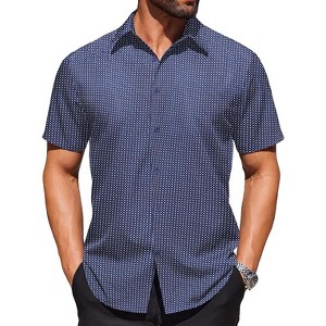 COOFANDY Mens Wrinkle Free Dress Shirt Polka Dot Short Sleeve Button Down Business Casual Shirts - 1 of 4