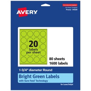 Avery Bright Green Paper Labels, 1.75" Diameter Round - 1 of 4