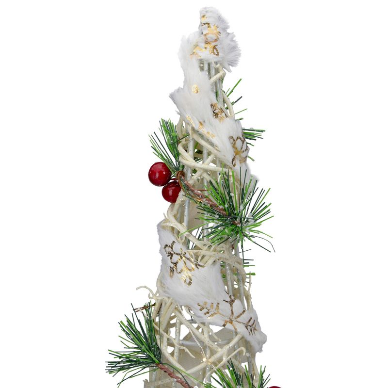 Northlight Set of 3 Lighted White Berry and Pine Needle Cone Tree Christmas Decorations, 2 of 4