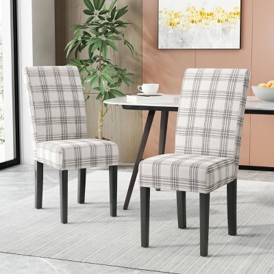 2pk Pertica Contemporary Upholstered Plaid Dining Chairs: Tapered Legs, Polyester - Christopher Knight Home