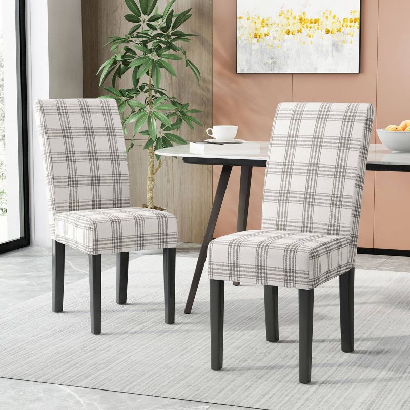 2pk Pertica Contemporary Upholstered Plaid Dining Chairs Gray/Light Beige/Espresso - Christopher Knight Home, 3 of 13