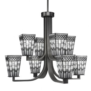 Toltec Lighting Apollo 8 - Light Chandelier in  Graphite with 5" Square Pewter Art Glass Shade - 1 of 1