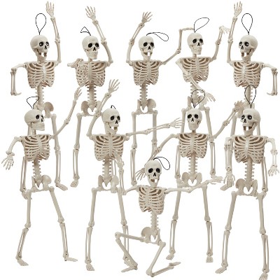 Joyfy 16” 10 PCS Halloween Full Body Poseable Skeleton, Hanging Plastic Skeletons with Movable Joints for Graveyard Haunted House Party Prop Decor