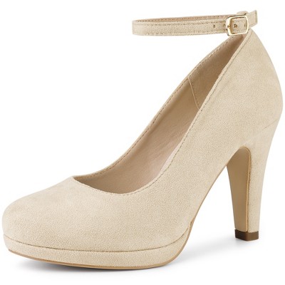 Perphy Women's Ankle Strap Round Toe Stiletto Heels Mary Jane Pumps