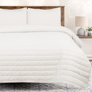 Chanasya Solid Washed Microfiber Quilted Coverlet Set - 1 of 4