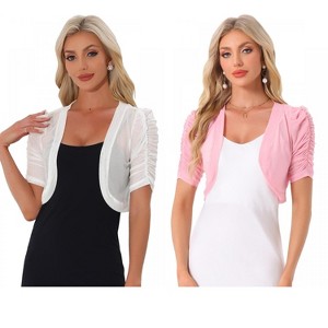 INSPIRE CHIC Women's Casual Short Sleeve Mesh Sheer Open Front Cropped Cardigan Shrug 2 Packs - 1 of 4