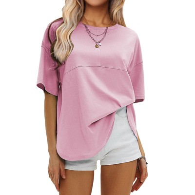EXLURA Womens Summer Oversized T Shirts Crewneck Loose Workout Short Sleeve Blouse Tops 2025 Y2K Casual Athletic Basic Tee