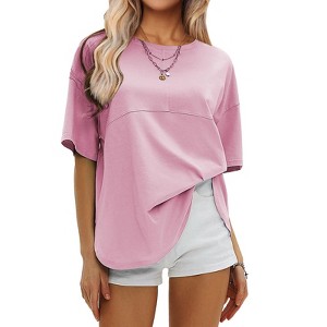 EXLURA Womens Summer Oversized T Shirts Crewneck Loose Workout Short Sleeve Blouse Tops 2025 Y2K Casual Athletic Basic Tee - 1 of 4