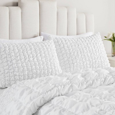 King White Ruched Microfiber Comforter Set