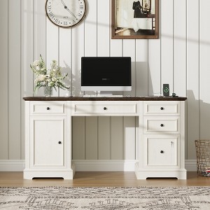 Dyonery Wood Home Office Desk with Charging Station 60" Farmhouse Executive Desk with Drawer/File Drawer/Storage Cabinet,Rustic Computer Writing Desk - 1 of 4