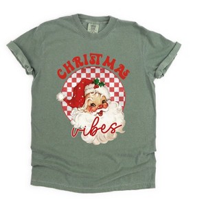 Simply Sage Market Women's Christmas Vibes Santa Checkered Short Sleeve Garment Dyed Tee - 1 of 3
