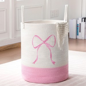 Pink Laundry Basket Bow Hamper Coquette Laundry Basket Cotton Rope Toys Clothes Organization - 1 of 4