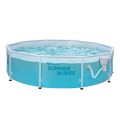 Summer Waves 10 Foot Round by 30 Inch Deep Snap In Metal Frame Above Ground Swimming Pool with Pump and Filter for Backyards, Decks, and Patios
