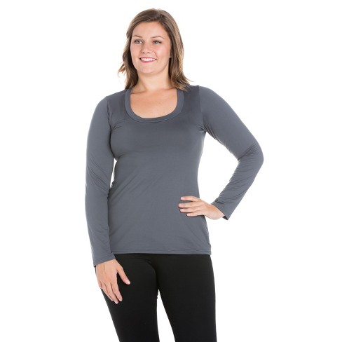 Solid Long Sleeve Scoop Neck Plus Size Womens Tee-charcoal-3x : Target