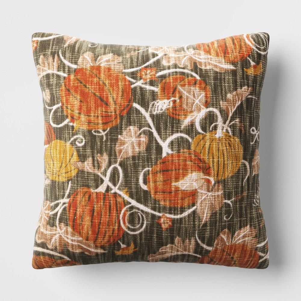 Photos - Pillow Printed Pumpkin Square Throw  Green - Threshold™