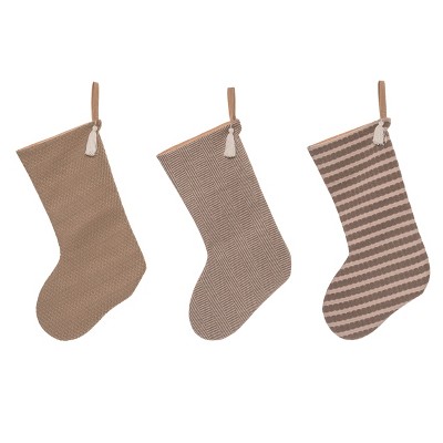 Transpac Fabric Neutral Stocking Set of 3 Christmas Home Decorations