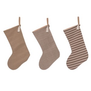 Transpac Fabric Neutral Stocking Set of 3 Christmas Home Decorations - 1 of 2
