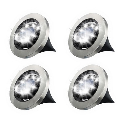 Stainless Steel Solar Powered Swivel Pathway LED Disk Lights, 4-Pack