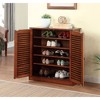 Vynxaria Modern Transitional Shoe Cabinet - Oak Finish, Louver Design Doors, Adjustable Shelves - 2 of 4