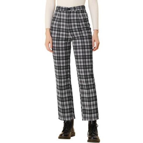 Allegra K Women s Plaid Tartan High Waisted Button Casual Pants