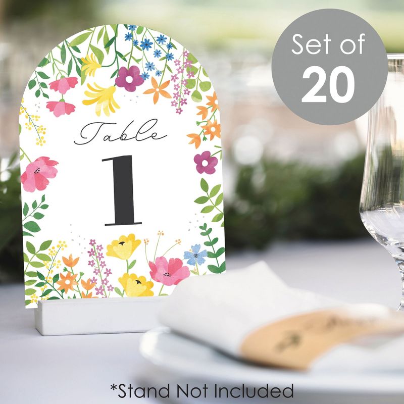 Big Dot of Happiness Wildflowers Bride - Boho Floral Bridal Shower and Wedding Party Double-Sided 5 x 7 inches Cards - Table Numbers - 1-20, 2 of 9
