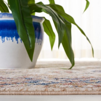 Ivory and Navy Synthetic Hand-knotted Square Area Rug