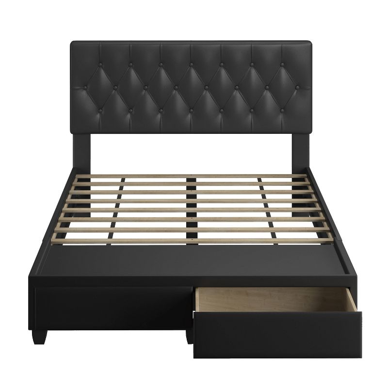 Full Veronica Tufted Faux Leather Upholstered Platform Bed with Storage Drawers Black - Eco Dream, 3 of 9