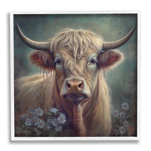 Stupell Industries Highland Cow with Daisies Black Framed Giclee Art - 1 of 4