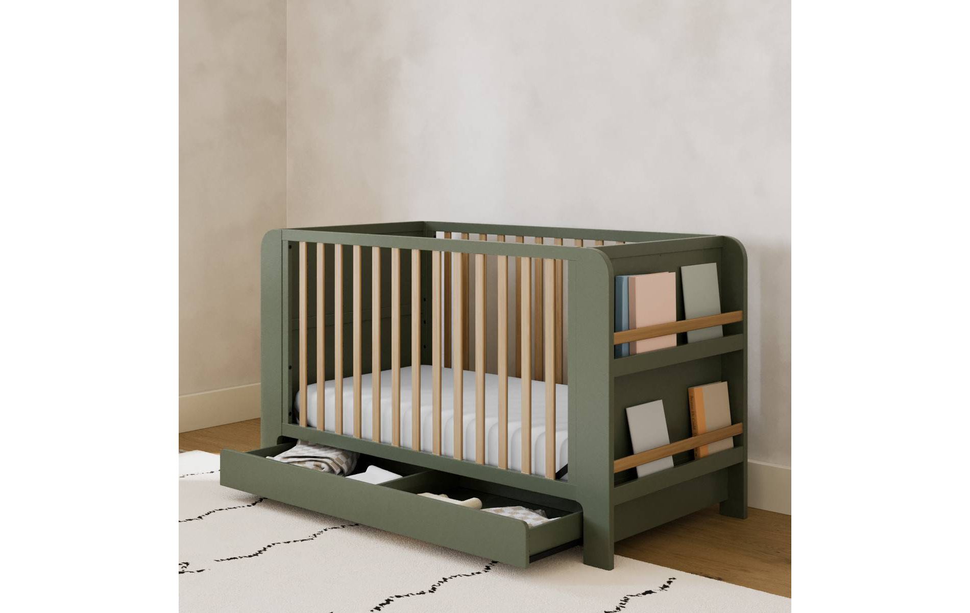 Graco Read-With-Me 4-in-1 Convertible Bookshelf Crib with Drawer - Olive/Driftwood