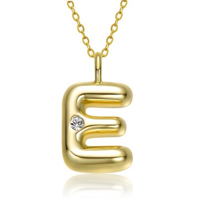 Kids' 14K gold plated necklace with white swarovski crystal initial pendant in bubble letter design