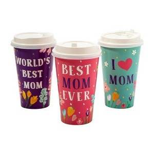 Fun Express Mothers Day World's Best Mom Paper Coffee Cups with Lids  12 Pieces