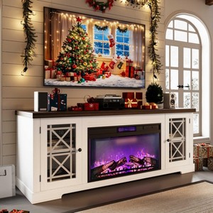 70" Farmhouse TV Stand with 36" Electric Fireplace, LED Lights & Storage for TVs Up to 80", Remote-Controlled - 1 of 4