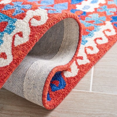 Aspen Blue and Red Handmade Wool Geometric Rug