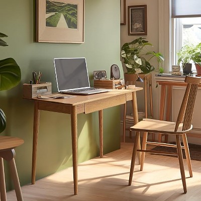 Wood Writing Desk,Study Desk for Bedroom,Wood Desk with Drawers,Modern Furniture Simple Study Makeup Workstation