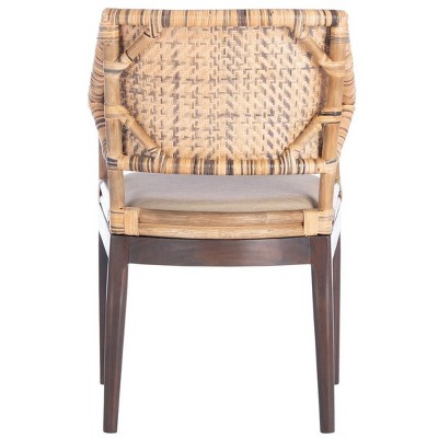 Carlo Transitional Rattan Arm Chair with Honey Mahogany Legs