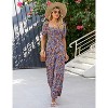 Women's Summer Smocked Jumpsuits Casual Square Neck Short Sleeve High Waist Wide Leg Rompers with Pockets - 3 of 4