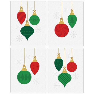 Big Dot of Happiness Ornaments - Unframed Holiday and Christmas Linen Paper Wall Art - Set of 4 - Artisms - 11 x 14 inches