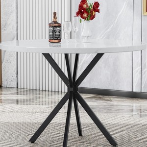 Hooseng 38.5" Round Dining Table Modern Style Kitchen Table With MDF Table Top And X-Shaped Pedestal Metal Legs, Small Bar Table For 2 To 4 People - 1 of 4