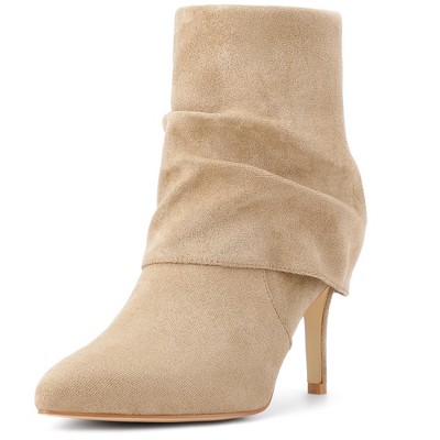 BLISSFUL STEP Women's Pointed Toe Stiletto Heel Fold Over Slouch Ankle Boots