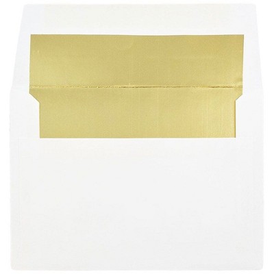 JAM Paper A6 Foil Lined Invitation Envelopes 4.75 x 6.5 White with Gold Foil 82851I