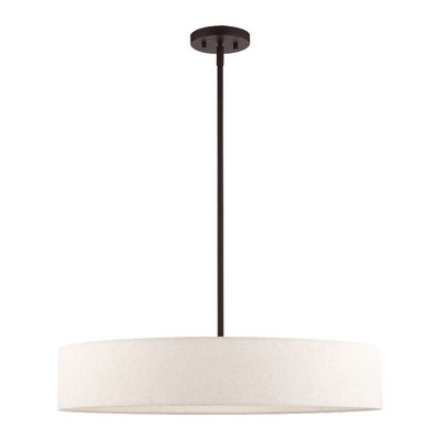 Venlo Bronze Drum Pendant with Oatmeal Fabric Shade - 5 Light