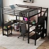 Full Size Loft Bed with Desk and Storage Stairs,Metal Full Loft Bed Frame with Wardrobe and Shelf, High Loft Bed for Kids, Teens, Adults, Black - 4 of 4