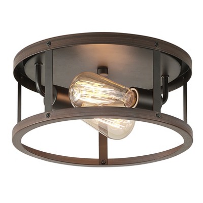 Dewdrop Farmhouse 2-Light Black Openwork Metal Frame Flush Mount Light Fixture