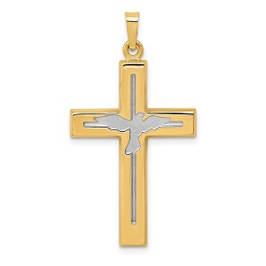 Black Bow Jewelry 14k Yellow Gold & White Rhodium Hollow Dove Cross Pendant, 20 x 38mm - 1 of 4