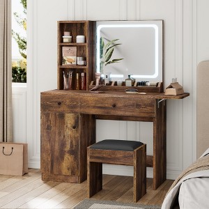 Whizmax Vanity Desk, Makeup Vanity with Adjustable LED Lighted Mirror, Vanity Table with Drawers, Cabinet, Shelf and Stool - 1 of 4