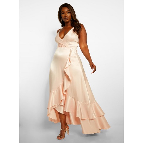 Satin Ruffle Maxi Dress