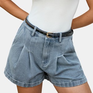 Women's Pleated High-Rise Denim Shorts - Cupshe - 1 of 4
