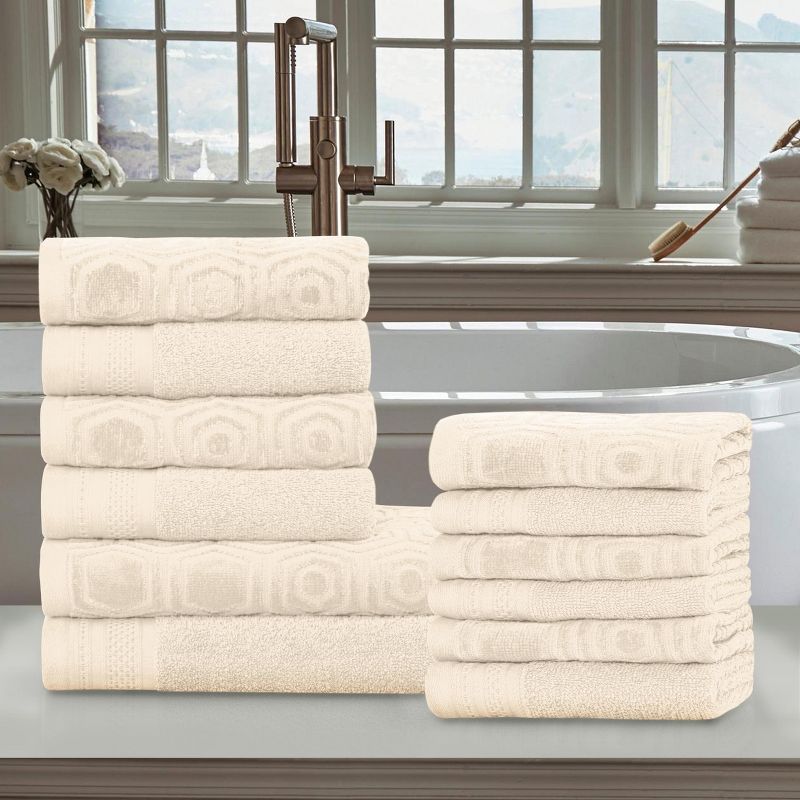 Modern Combed Cotton Honeycomb Jacquard and Solid Plush Towel Set by Blue Nile Mills, 2 of 7