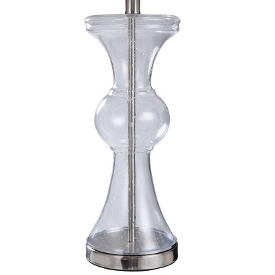 Clear Seeded Glass and Brushed Nickel Table Lamp with White Shade