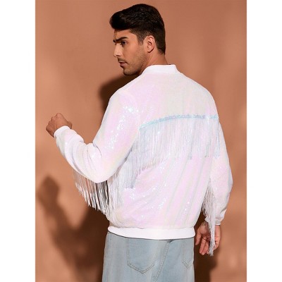 Мужские куртки INSPIRE CHIC Men's Zipper Disco Shiny Sparkly Sequins Varsity Jacket Holographic X Large — фото 3